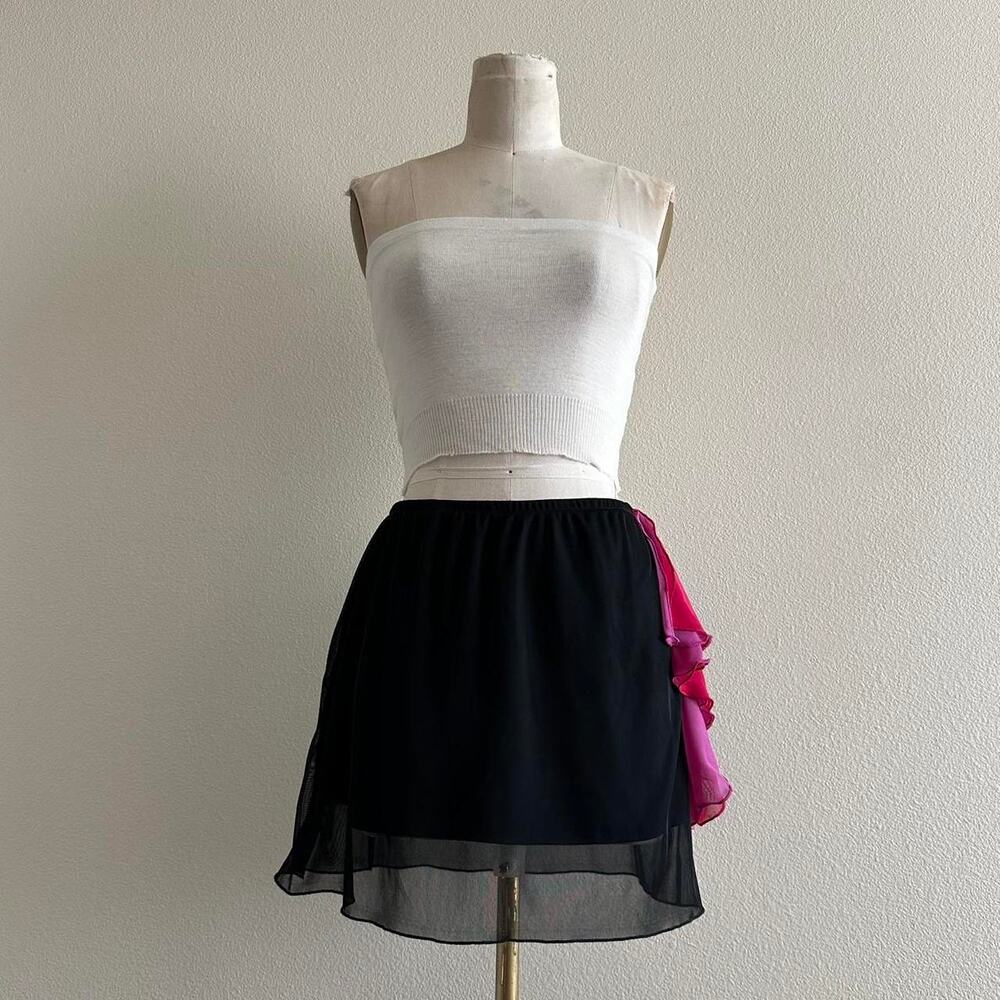 handmade black mini skirt with hot pink mesh overlay